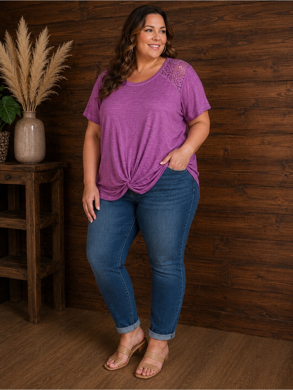 Lane Bryant Short Sleeve Twist Front Tee in Purple Size 22/24